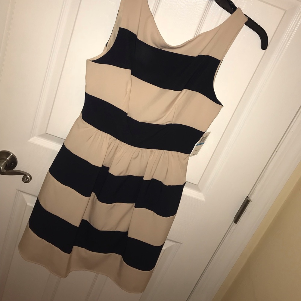 B. Darlin Nude/Navy Fit & Flare Work/Office Dress